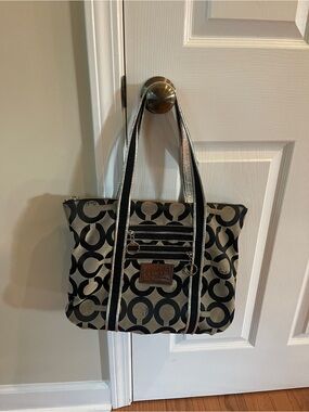 Coach Vintage Poppy Op Art Glam Tote Handbag Purse Bag in Black Gray